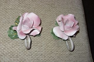 Italian Capodimonte Porcelain Pink Rose Nuova Flower Candle Holder