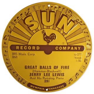 Jerry Lee Lewis Sun Records Great Balls of Fire 12 x 12 Aluminum Sign