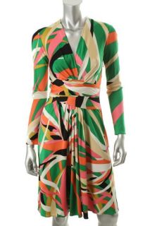 Issa London NEW Multi Color Silk Jersey Long Sleeve Wrap Casual Dress