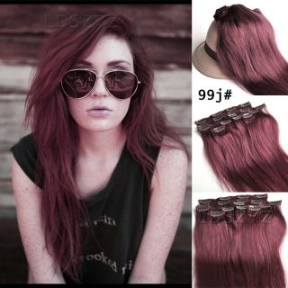 Full Head 26 inch 100gram Clip in Real Human Hair Extension 99J Red