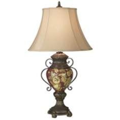 possini collection tuscan red floral urn table lamp