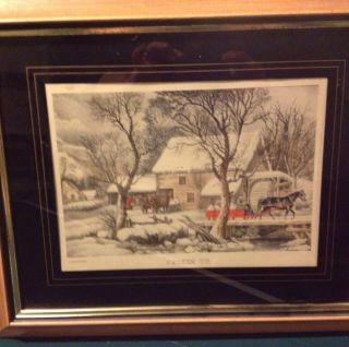 Currier Ives Print Frozen Up Framed and Matted