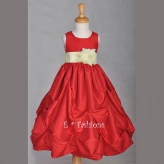 Red Ivory Wedding Taffeta Bridal Pageant Flower Girl Dress 9M 12M 2 3