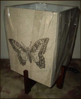 Butterfly Script Table Lamp Shade Square Wood Base Nostalgic Vintage