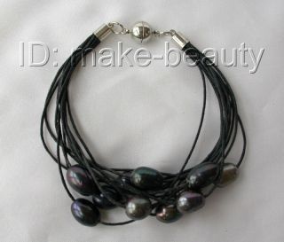 Stunning 11ROWS 13mm Baroque Black Freshwater Cultured Pearl Bracelet