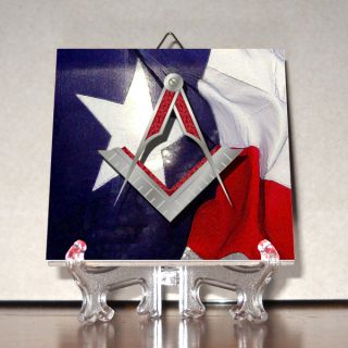  and Compass Texas Flag Ceramic Tile Masonic Freemasonry Masonry