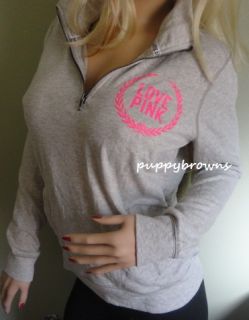 NEW~Heather Snow & Neon Victorias Secret PINK Half zip Pullover