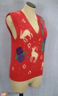 Womens J Christopher Red Ugly Christmas Reindeer Wool Sweater Vest Sz
