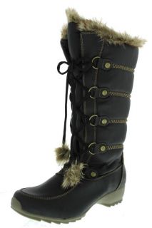Sporto New Ivy Black Faux Fur Lace Up Waterproof Snow Boots Shoes 8 5
