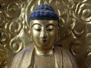BD9 Japanese Vintage Wood Buddhist Lacquered Amira Nyorai Buddha