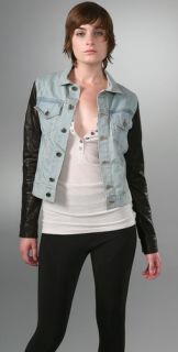 Alexander Wang Faded Denim Jacket with Leather Sleeves