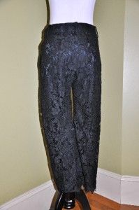 Crew Collection Floral Lace Silk Pant 0 Black New $795 Cropped Sold