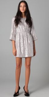 Shoshanna Silk Metallic Jacquard Dress