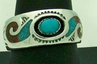  Sterling Silver Turquoise Coral Jack Whittaker Ring Size 10