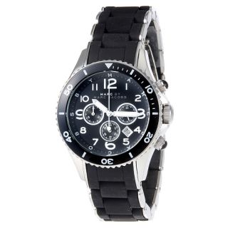 New* Marc Jacobs Mens Watch Black Silicone Steel Chronograph W/ Box