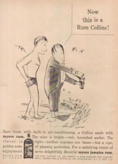 1957 Myerss Jamaica Rum Collins Beach Santos Art Ad