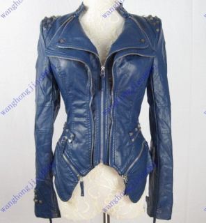  Spike Studded Shoulder PU Leather Jacket Zipper Coat Size s XL