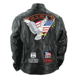 Mens Buffalo Leather Motorcycle Jacket w USA Patches New