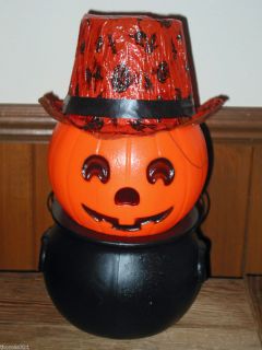 Vintage Halloween Plastic Blowmold Jack O Lantern JOL Light Lamp Hat