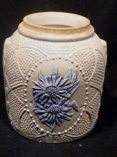 Cobalt Gray Stoneware Crock with Raised Flower Dot Design
