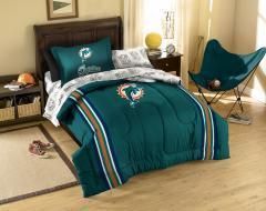 New MIAMI DOLPHINS Blanket 5Pc Twin Bed in a Bag Set NFL Applique