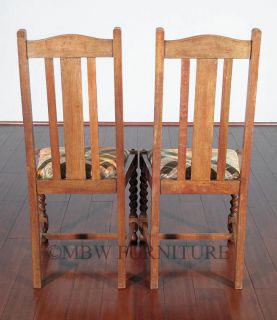 Antique English Solid Oak Jacobean Dining Side Chairs Set 4 c1920’s