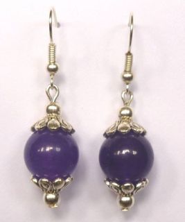 Lovely lady bridal jewelry earrings Women girl 10mm purple Jade Dangle