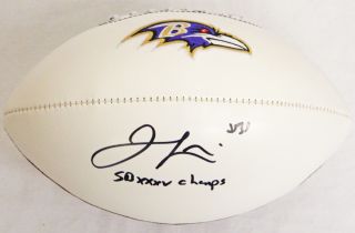 Jamal Lewis signed Baltimore Ravens logo football with SB XXXV Champs
