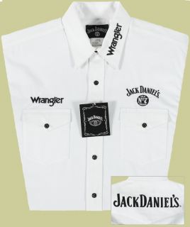 Wrangler Mens Jack Daniels Embroidered Shirt 2XL White JD Snaps