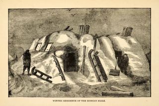1882 Steel Engraving Winter Residence Russia Siberia Arctic Expedition