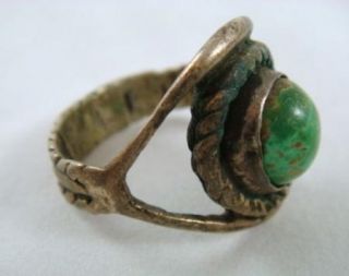 Vintage Green Turquoise Southwestern Style Sterling Silver Ring Size 8
