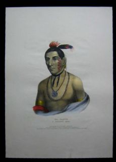 1841 Original McKenney Hall WA Kawn Portrait of Winnebago Indian Chief