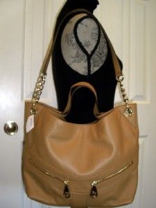 NWT $368 MICHAEL KORS Jamesport LARGE Leather CHAIN Shoulder Tote Tan