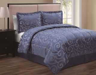 4pcs Queen Blue Gaylen Jacquard Comforter Set