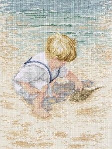 Janlynn Boy with Horseshoe Crab Counted Cross Stitch Kit 029 0047