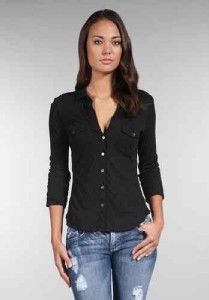Ladies James Perse Button Front Contrast Classic Shirt Top Sz 2 s M