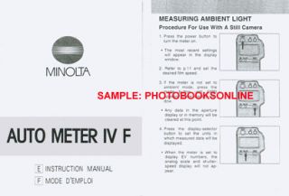 Minolta Auto Meter IV F Instruction Manual E F