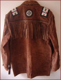 Mens 2X Beaded Fringed Suede Indian Western Cowboy Jacket  SUPER