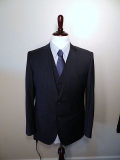 1145 Hugo Boss 42R James Sharp2 Dark Blue Stripe 3 Piece Business Suit
