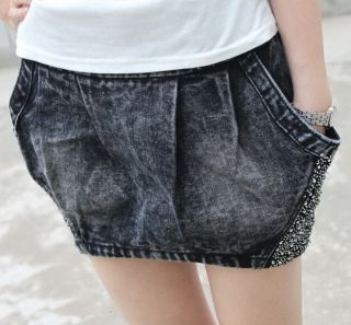   Jeans Skirt with Rhinestones Short Bottom Denim Jean Skirt Size M