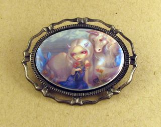 Jasmine Becket Griffith Art Fiona and The Unicorn Cameo Brooch Pin