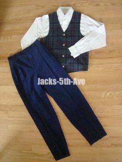 Imp Boys 12 14 Holiday Plaid Vest Shirt Pants Suit Set $108 Navy Blue