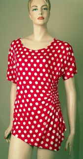 Janette Plus Red White Polka Dot Crinkle Stretch Side Top Blouse Size