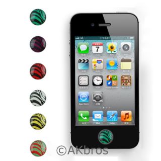 6pcs Home button Sticker Zebra pattern For Apple iPhone 4G 4S 3G 3Gs