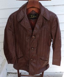 Vtg Jeffery Leathers Coat Jacket Brown Genuine Leather Sz 40