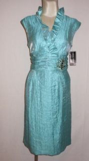Jessica Howard Shimmer Satin Ruffle Neck Jeweled Cocktail Dress 8P