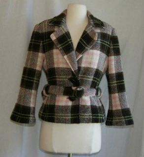 CAbi Wool Plaid Pink Brown Coat Jacket 10 Medium
