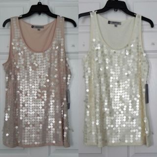 Womens Jennifer Lopez Pink or Ivory Sleeveless Sequin Front Tank Tops