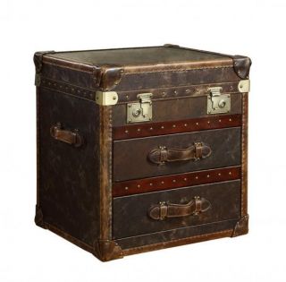  Trunk 2 Drawer Top Box Chest Vintage Leather Aged Patina London Trunk