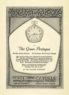  Antique Gruen Guild Pentagon Style Pocket Watches Jewelry Accessories